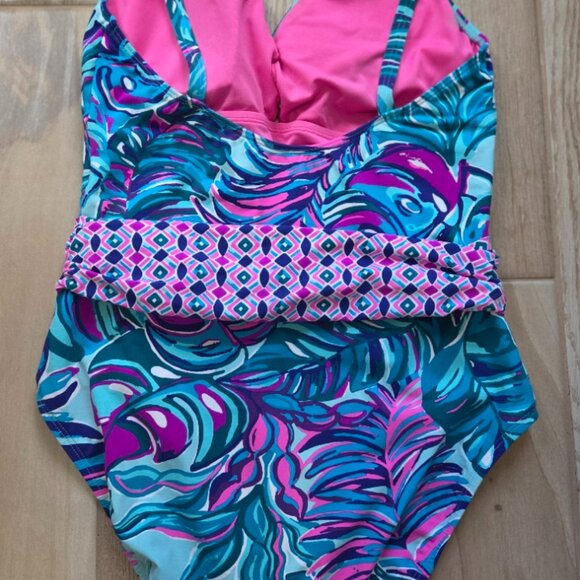 Lilly Pulitzer Emori Seasalt Blue Don’t Wanna Leaf One Piece Swimsuit Size 10 - Picture 3 of 4